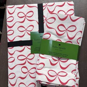 Kate Spade Tablecloth 60 x 102 + 6 Napkins Christmas Red Bow new Valentines NIP